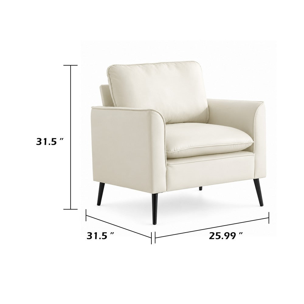 Pimi Sofa Chair Set of 2 | Cream White Faux Leather | Retro Black Legs