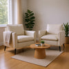 Pimi Sofa Chair Set of 2 | Cream White Faux Leather | Retro Black Legs