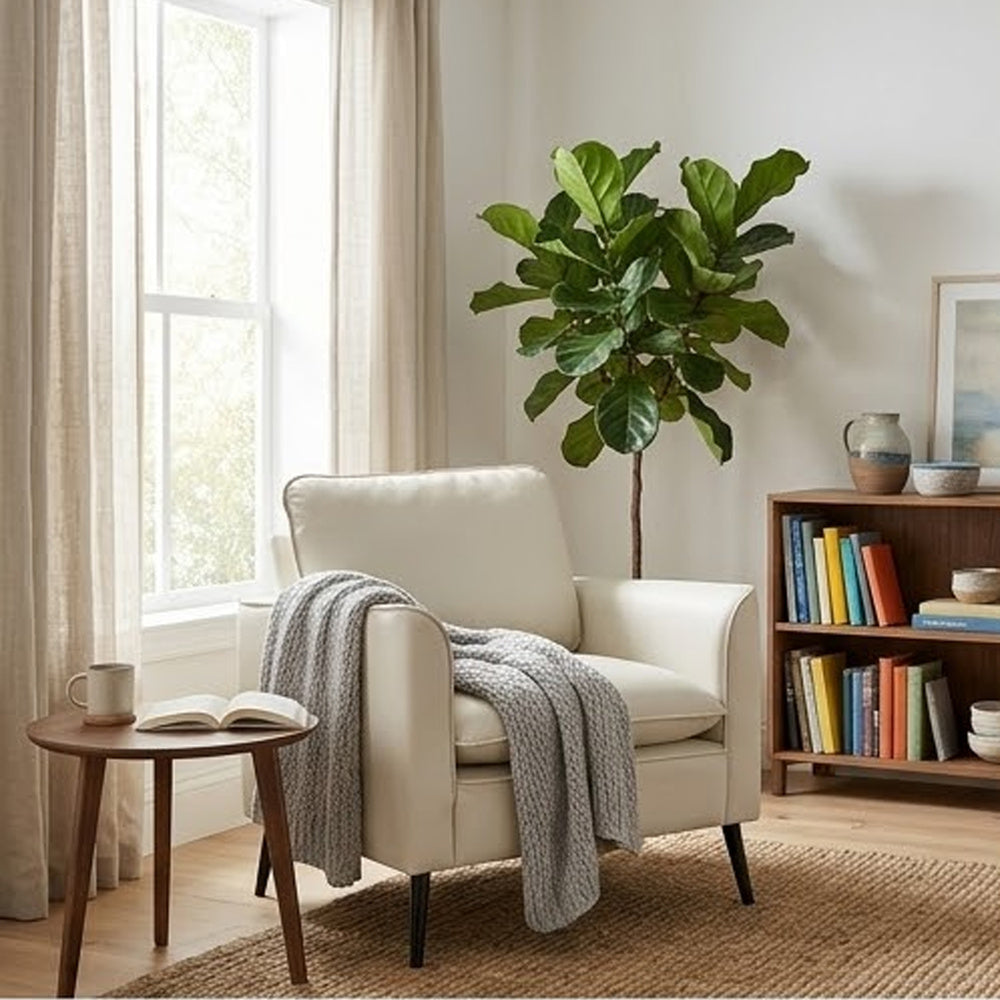 Pimi Sofa Chair Set of 2 | Cream White Faux Leather | Retro Black Legs