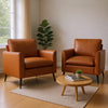 Pimi Sofa Chair Set of 2 | Brown Faux Leather | Retro Style Black Legs