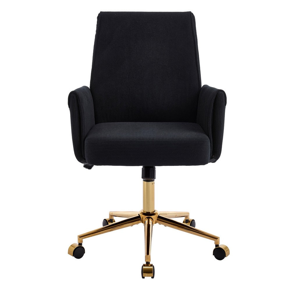 Vena Liftable Office Chair | Memory Foam Black Corduroy | Gold Metal Base