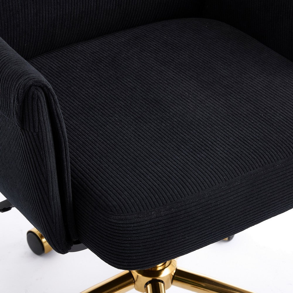 Vena Liftable Office Chair | Memory Foam Black Corduroy | Gold Metal Base
