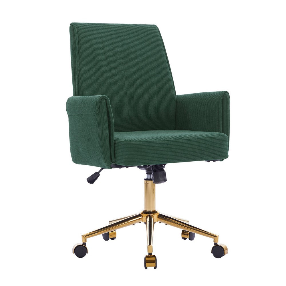 Vena Liftable Office Chair | Memory Foam Green Corduroy | Gold Metal Base
