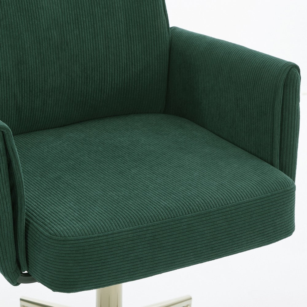 Vena Liftable Office Chair | Memory Foam Green Corduroy | Gold Metal Base
