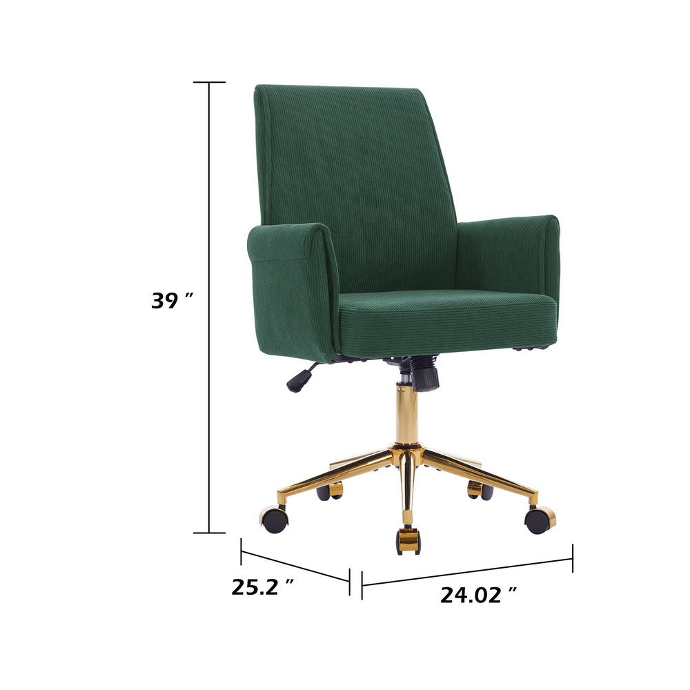 Vena Liftable Office Chair | Memory Foam Green Corduroy | Gold Metal Base