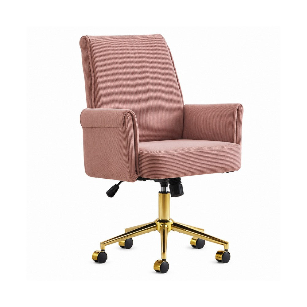 Vena Liftable Office Chair | Memory Foam Pink Corduroy | Gold Metal Base
