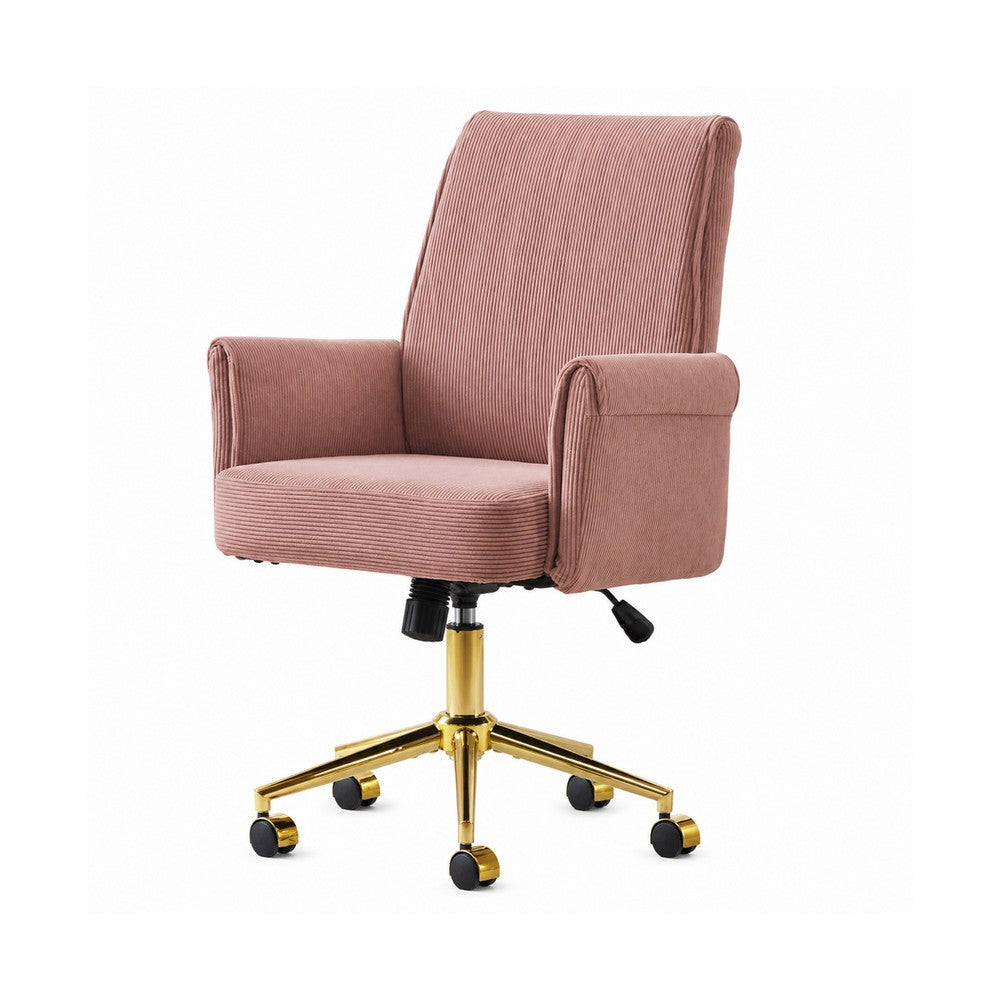 Vena Liftable Office Chair | Memory Foam Pink Corduroy | Gold Metal Base