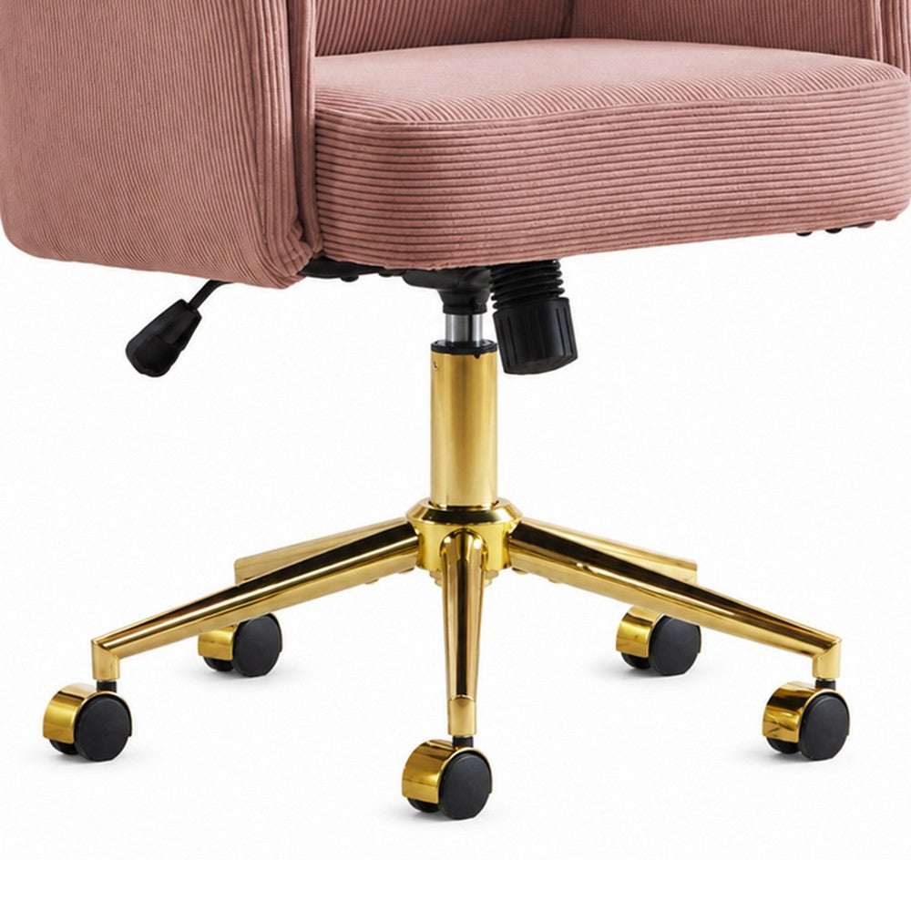 Vena Liftable Office Chair | Memory Foam Pink Corduroy | Gold Metal Base