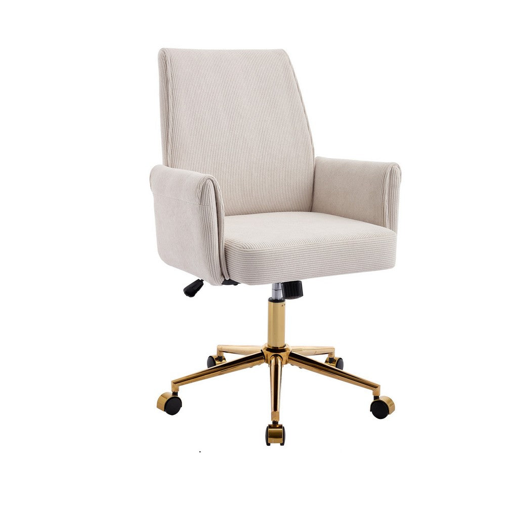 Vena Liftable Office Chair | Memory Foam White Corduroy | Gold Metal Base