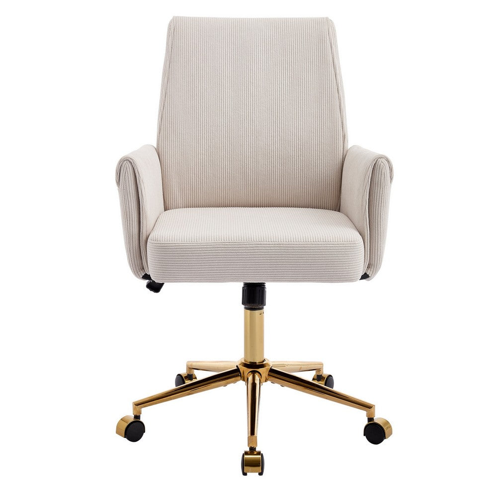 Vena Liftable Office Chair | Memory Foam White Corduroy | Gold Metal Base