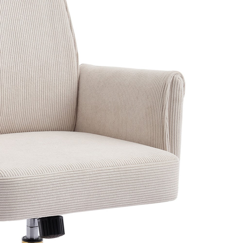 Vena Liftable Office Chair | Memory Foam White Corduroy | Gold Metal Base