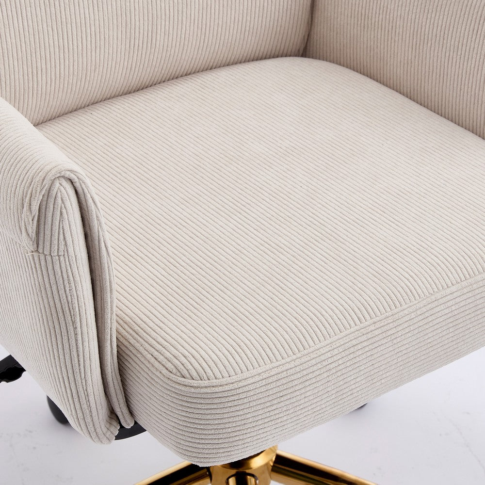 Vena Liftable Office Chair | Memory Foam White Corduroy | Gold Metal Base
