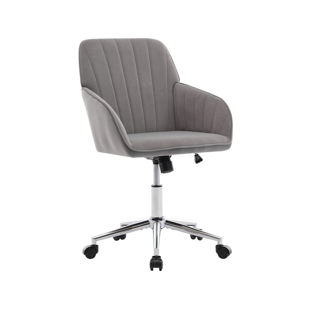Arun Swivel Office Chair | Memory Foam | Tufted Gray Velvet | Silver Metal