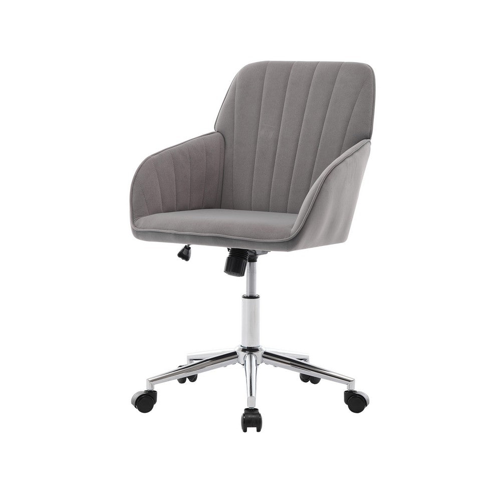 Arun Swivel Office Chair | Memory Foam | Tufted Gray Velvet | Silver Metal