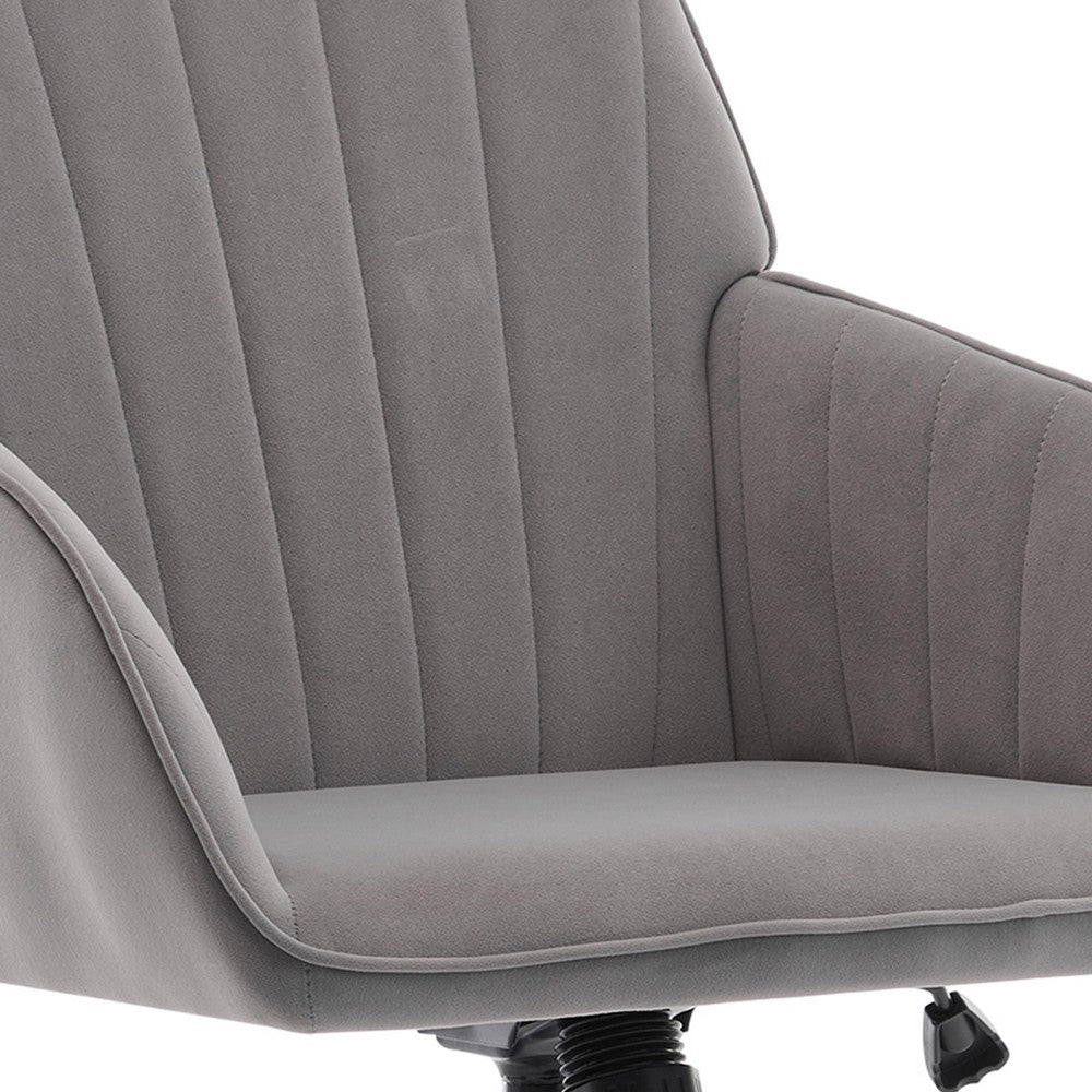 Arun Swivel Office Chair | Memory Foam | Tufted Gray Velvet | Silver Metal
