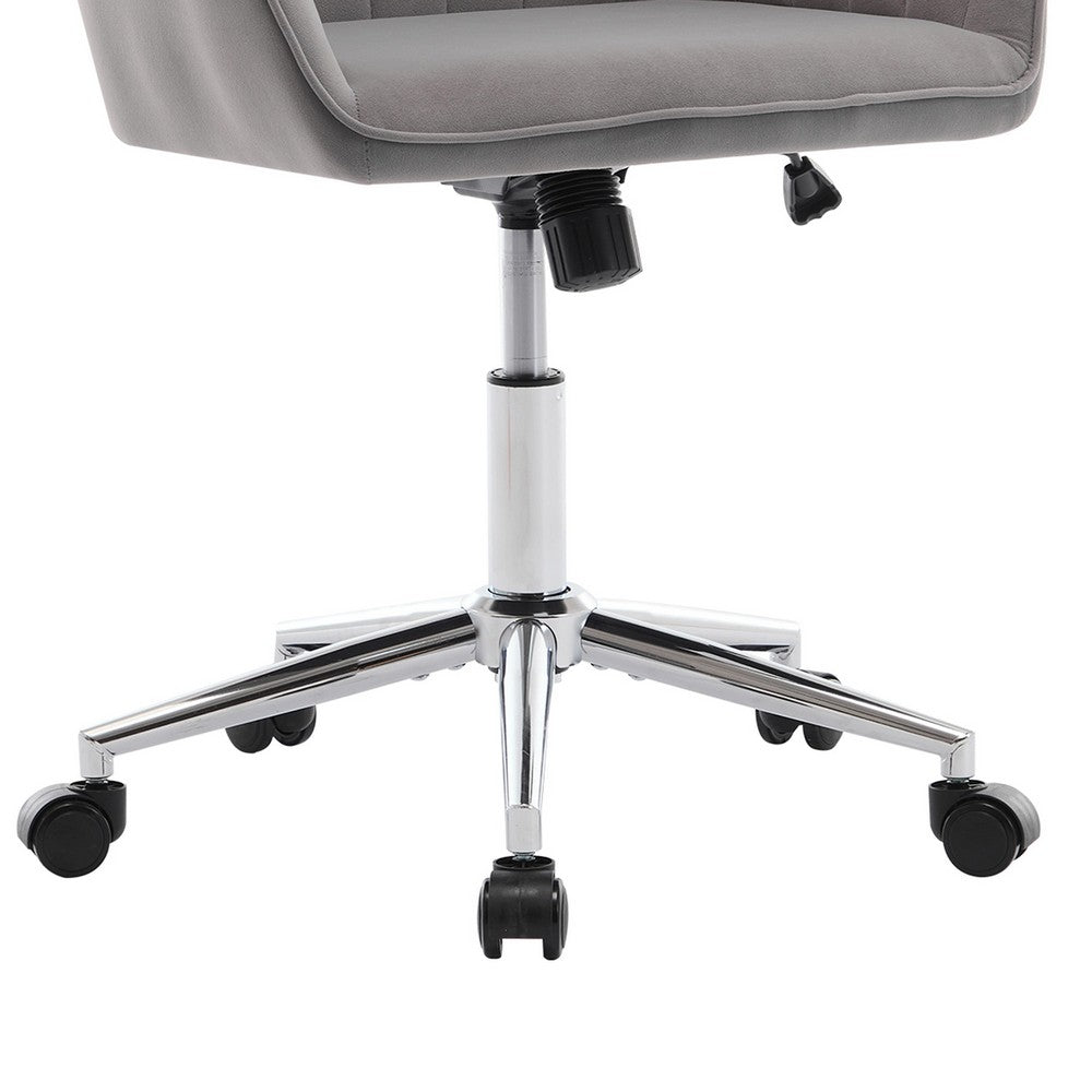 Arun Swivel Office Chair | Memory Foam | Tufted Gray Velvet | Silver Metal