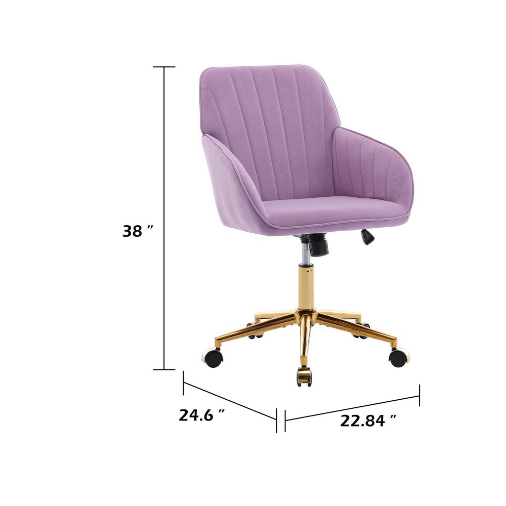 Arun Swivel Office Chair | Memory Foam | Lilac Purple Velvet | Gold Metal