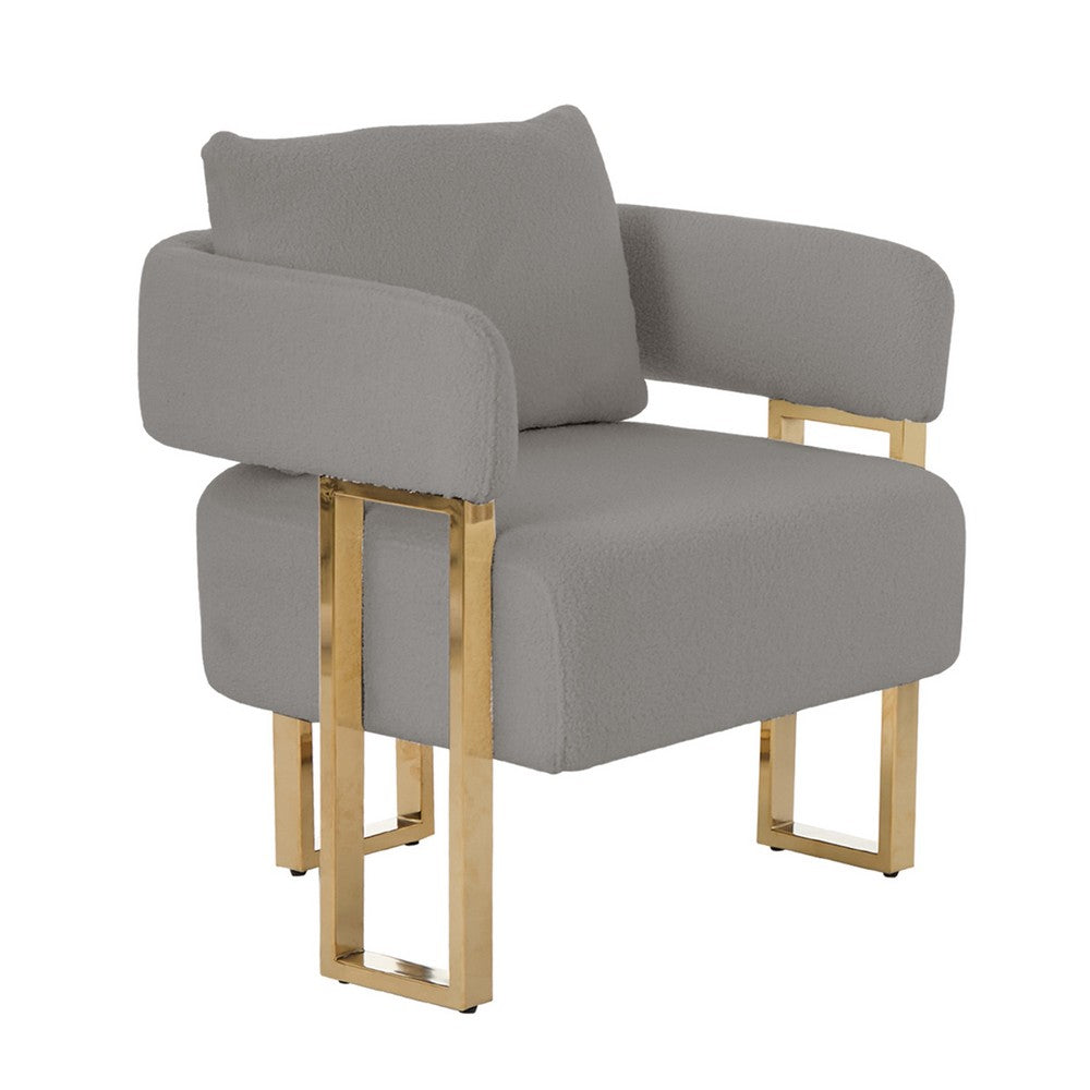 Jiya Accent Club Chair Set of 2 | Sponge Fill Gray Teddy Fleece | Gold Legs