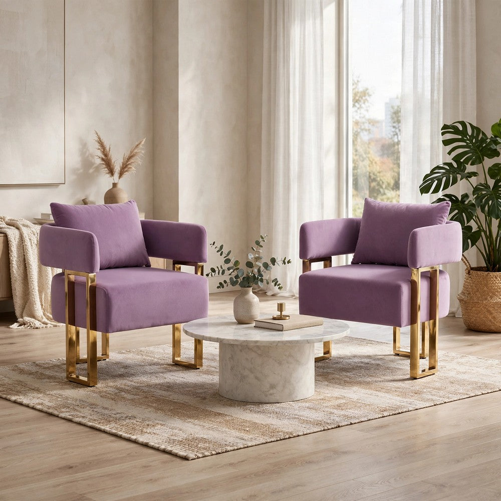 Jiya Accent Club Chair Set of 2 | Sponge Fill Lilac Purple Velvet | Gold Legs