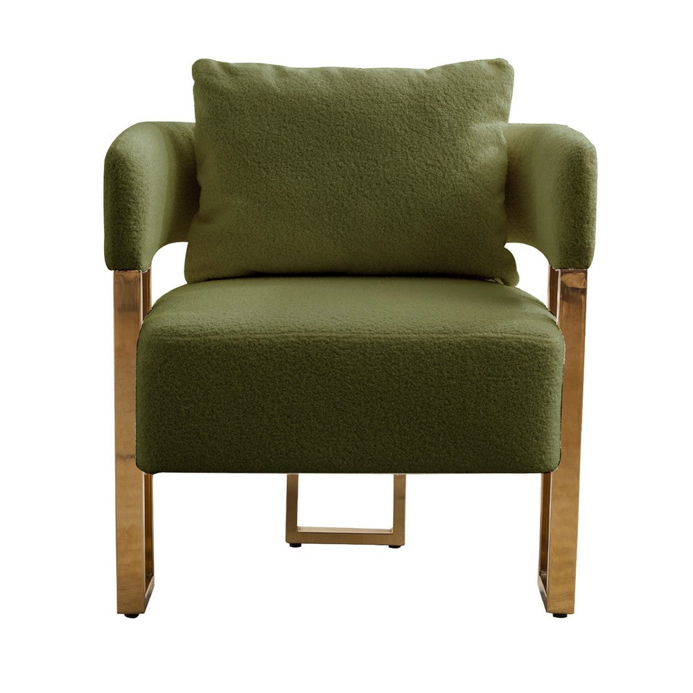 Jiya Accent Club Chair Set of 2 | Sponge Fill Green Teddy Fleece | Gold Legs
