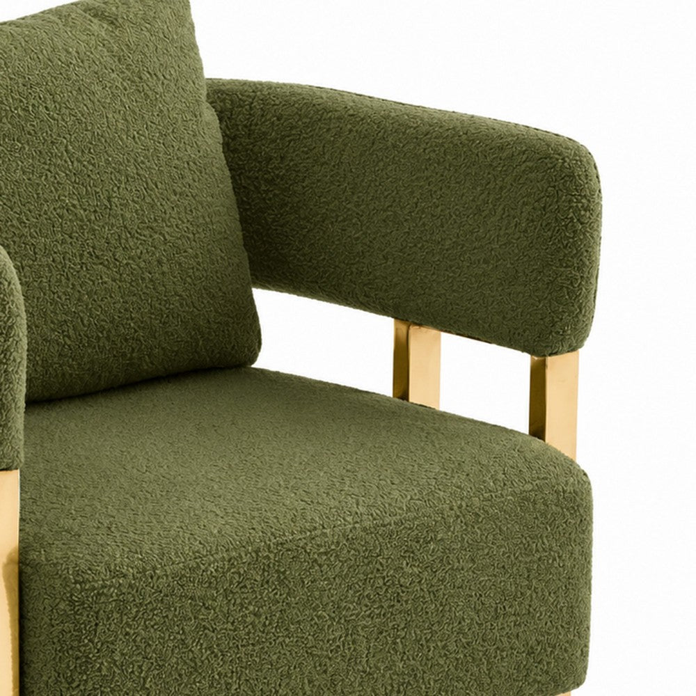 Jiya Accent Club Chair Set of 2 | Sponge Fill Green Teddy Fleece | Gold Legs