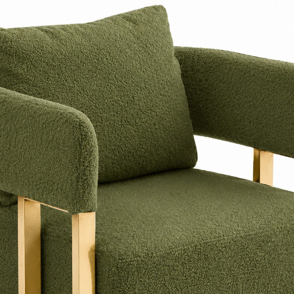 Jiya Accent Club Chair Set of 2 | Sponge Fill Green Teddy Fleece | Gold Legs