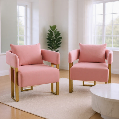 Jiya Accent Club Chair Set of 2 | Sponge Fill Pink Velvet | Gold Legs