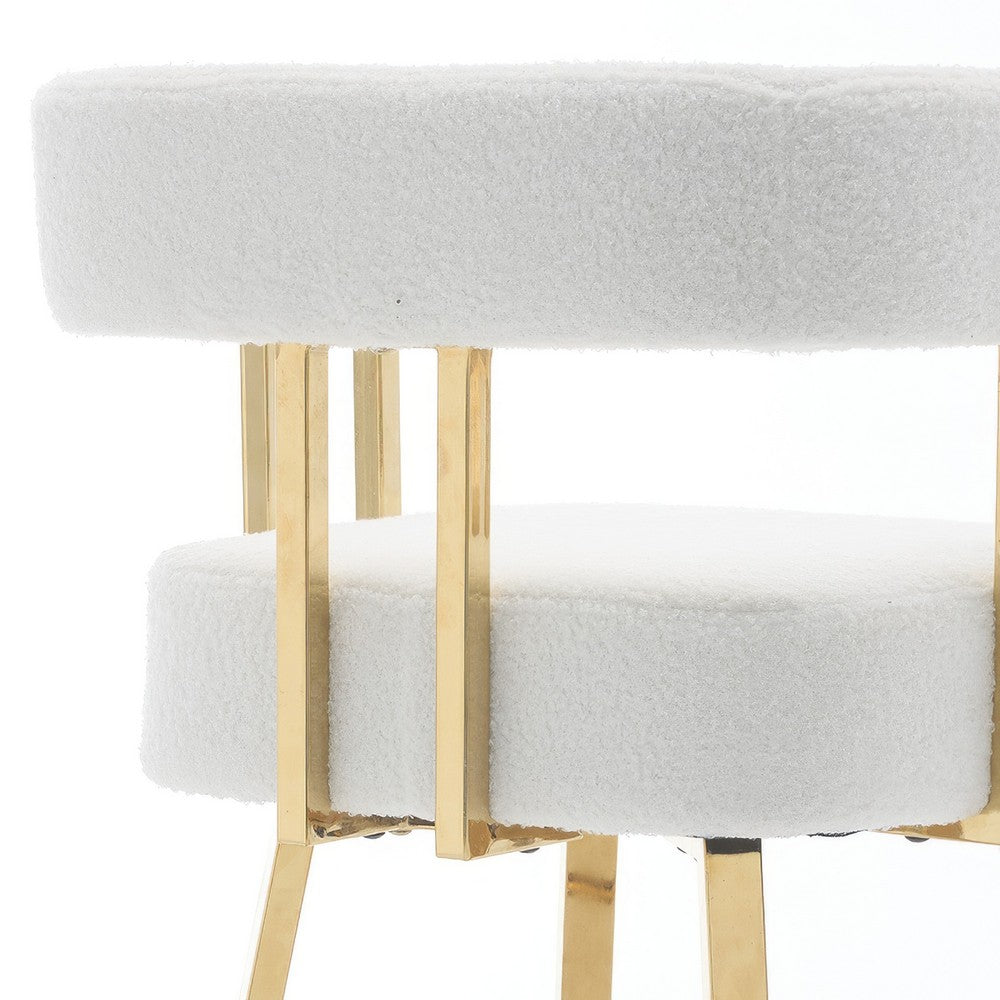 Fara Barstool Chair Set of 2 | Foam Fill White Teddy Fleece | Gold Metal