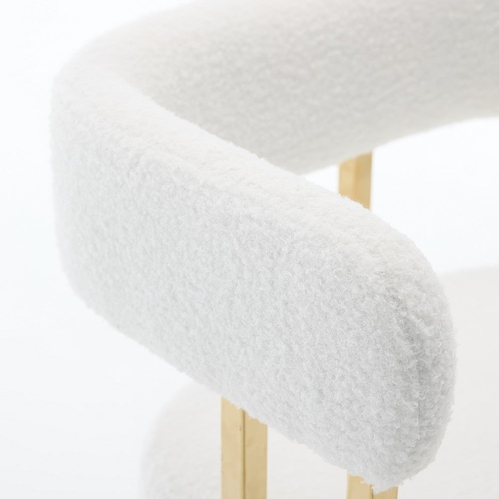 Fara Barstool Chair Set of 2 | Foam Fill White Teddy Fleece | Gold Metal