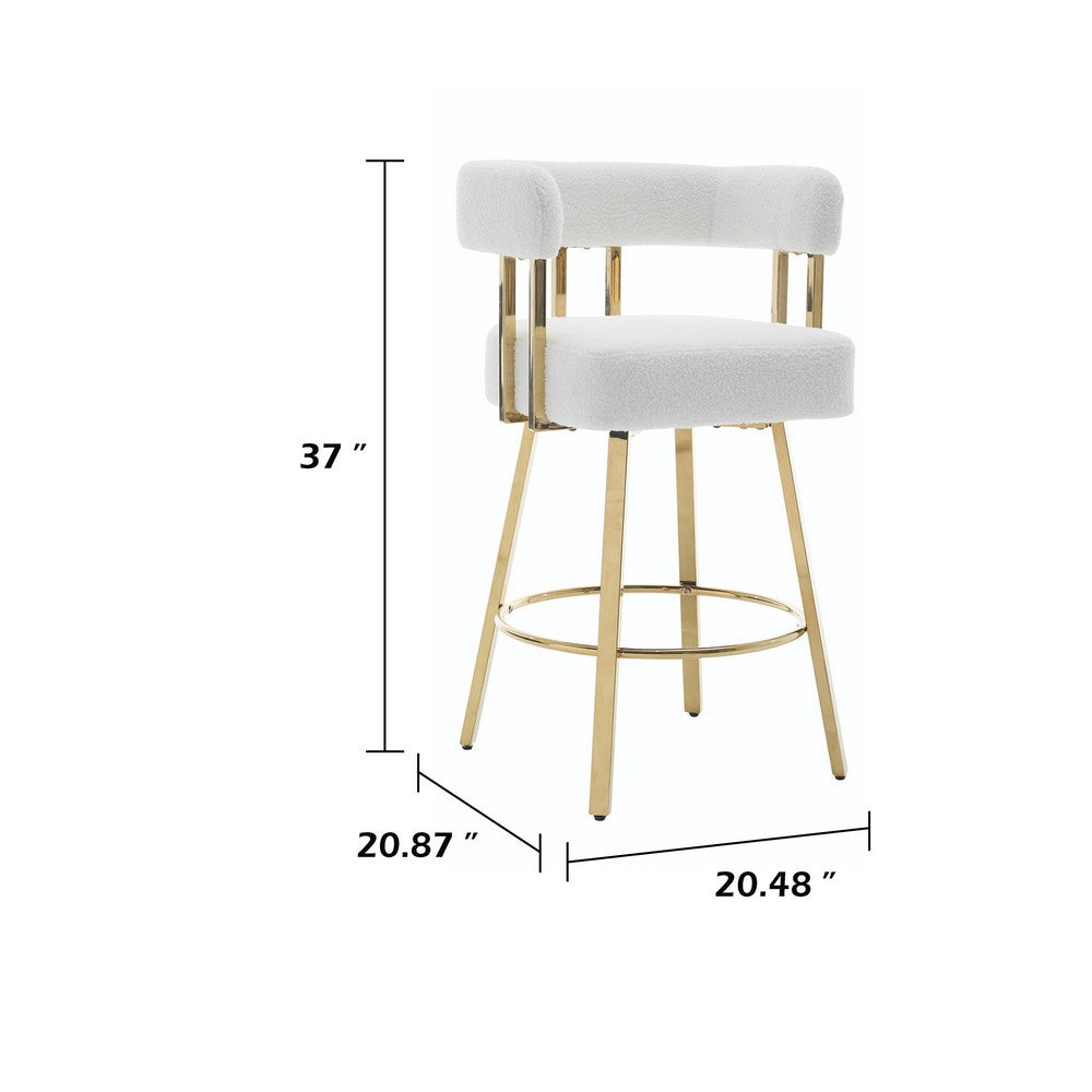 Fara Barstool Chair Set of 2 | Foam Fill White Teddy Fleece | Gold Metal