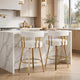 Fara Barstool Chair Set of 2 | Foam Fill White Teddy Fleece | Gold Metal