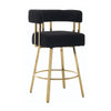 Fara Barstool Chair Set of 2 | Foam Fill Black Teddy Fleece | Gold Metal