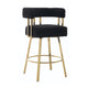 Fara Barstool Chair Set of 2 | Foam Fill Black Teddy Fleece | Gold Metal