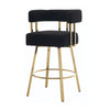 Fara Barstool Chair Set of 2 | Foam Fill Black Teddy Fleece | Gold Metal