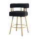 Fara Barstool Chair Set of 2 | Foam Fill Black Teddy Fleece | Gold Metal