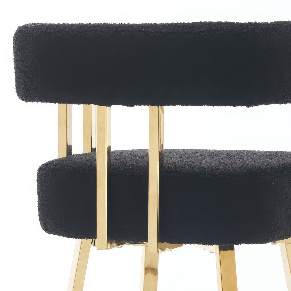 Fara Barstool Chair Set of 2 | Foam Fill Black Teddy Fleece | Gold Metal