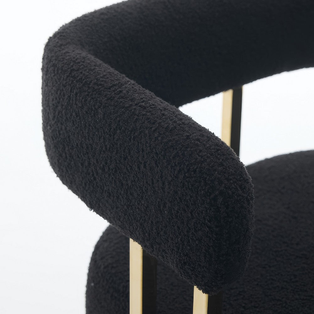 Fara Barstool Chair Set of 2 | Foam Fill Black Teddy Fleece | Gold Metal