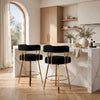 Fara Barstool Chair Set of 2 | Foam Fill Black Teddy Fleece | Gold Metal