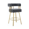 Fara Barstool Chair Set of 2 | Foam Fill Gray Teddy Fleece | Gold Metal