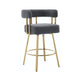 Fara Barstool Chair Set of 2 | Foam Fill Gray Teddy Fleece | Gold Metal