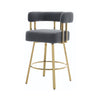Fara Barstool Chair Set of 2 | Foam Fill Gray Teddy Fleece | Gold Metal