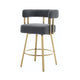 Fara Barstool Chair Set of 2 | Foam Fill Gray Teddy Fleece | Gold Metal