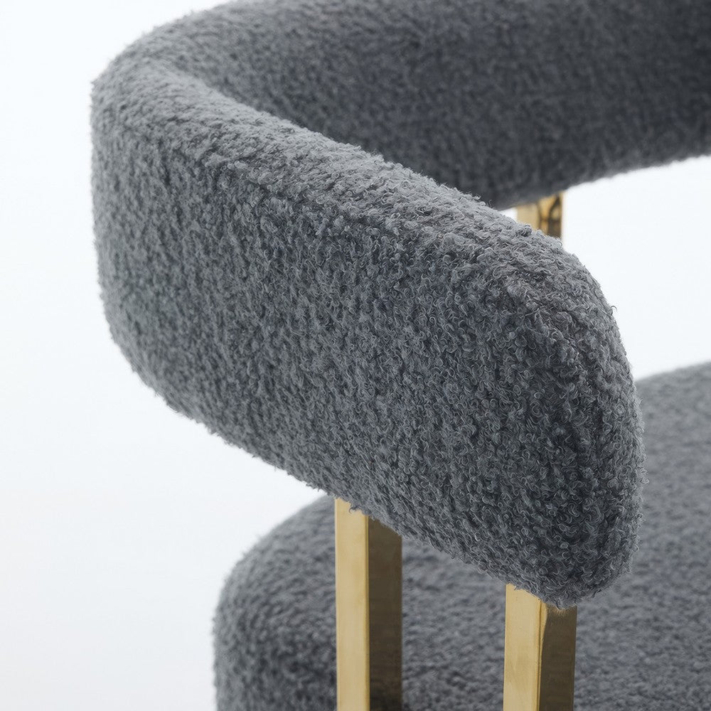 Fara Barstool Chair Set of 2 | Foam Fill Gray Teddy Fleece | Gold Metal