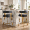 Fara Barstool Chair Set of 2 | Foam Fill Gray Teddy Fleece | Gold Metal
