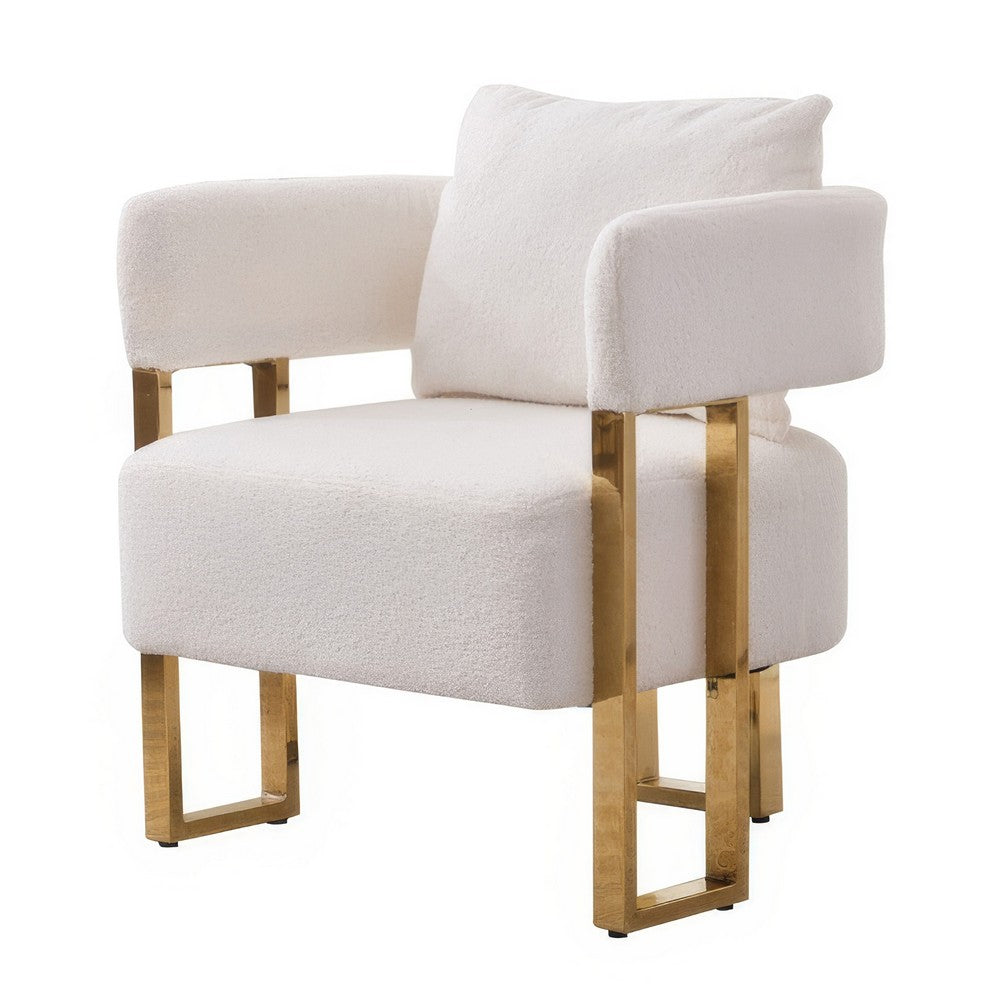 Sery Accent Armchair Set of 2 | White Teddy Fleece | Gold Square Legs