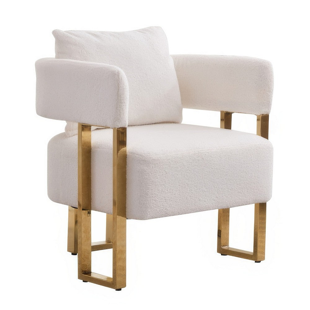 Sery Accent Armchair Set of 2 | White Teddy Fleece | Gold Square Legs