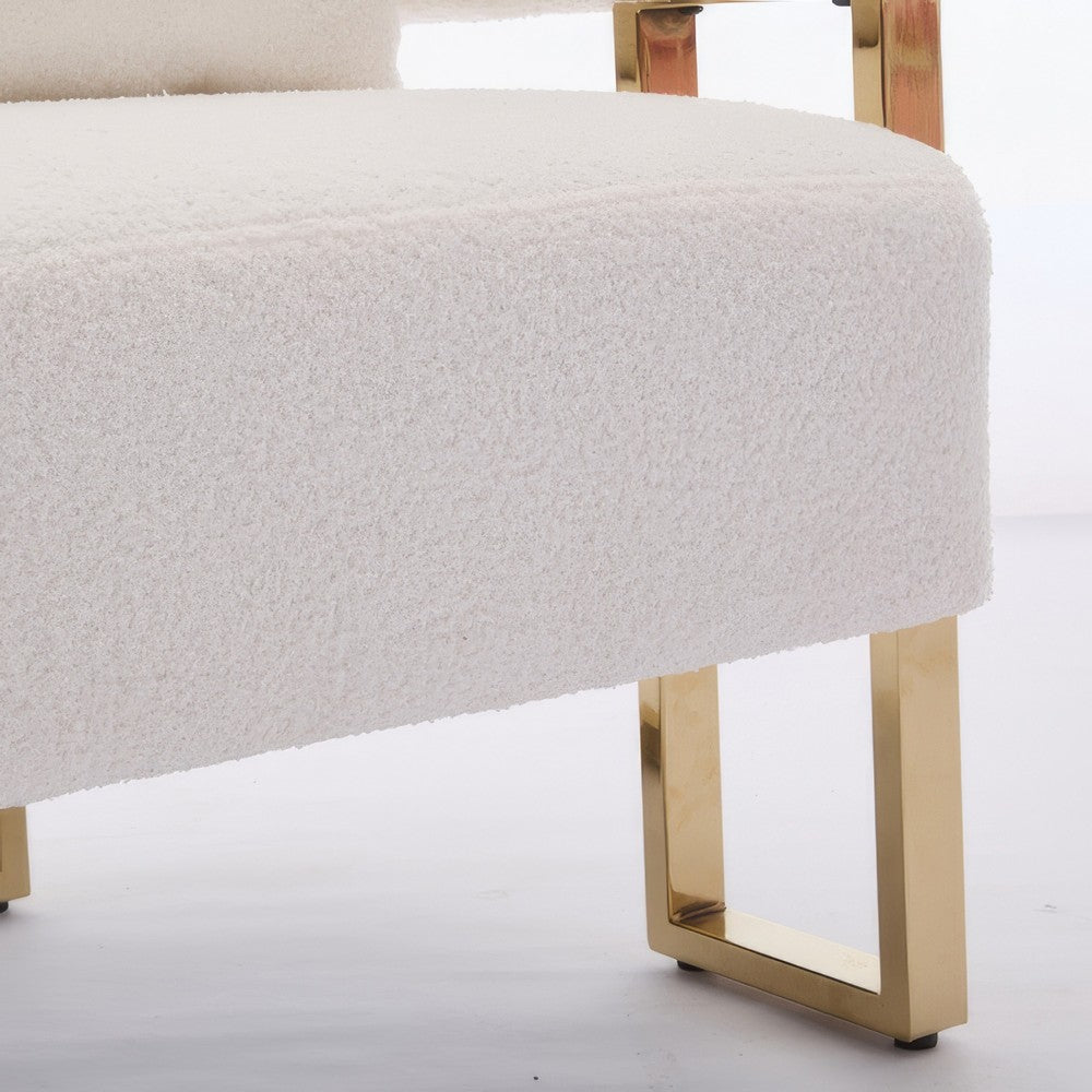 Sery Accent Armchair Set of 2 | White Teddy Fleece | Gold Square Legs