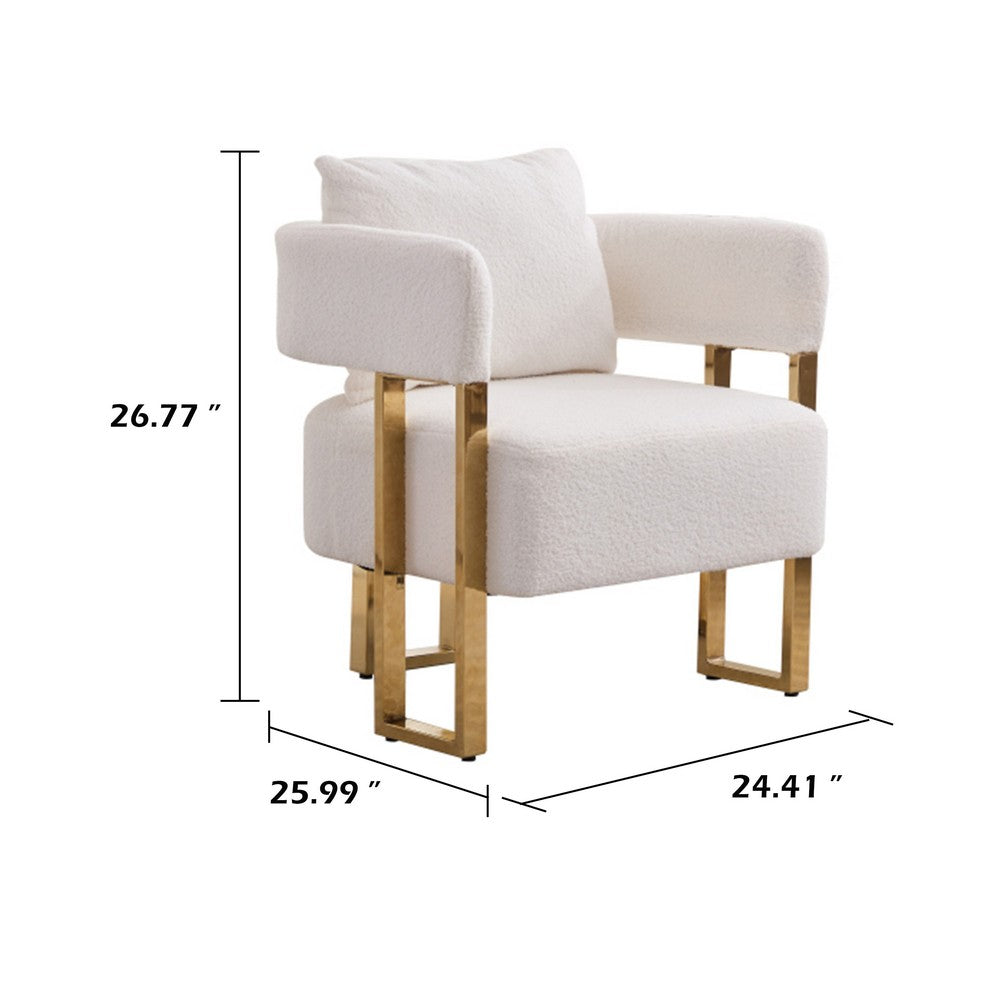 Sery Accent Armchair Set of 2 | White Teddy Fleece | Gold Square Legs