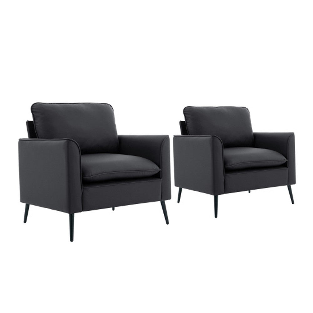 Heya Lounge Sofa Chair Set of 2 | Track Arms | Black Faux Leather