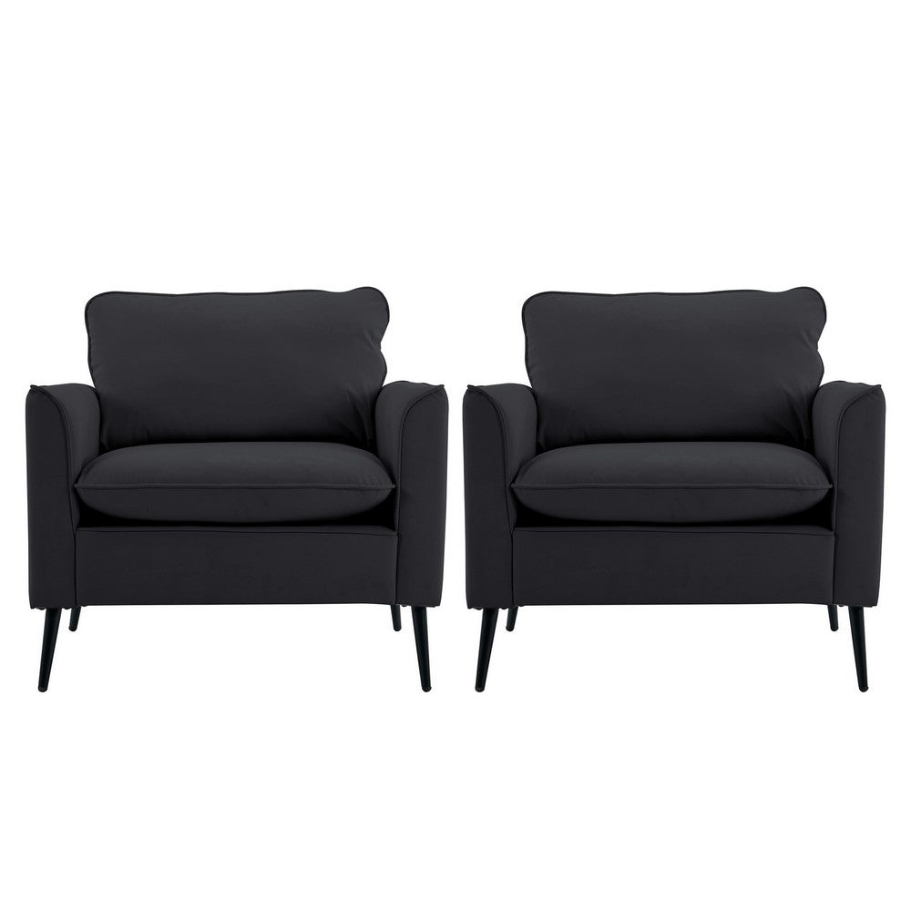Heya Lounge Sofa Chair Set of 2 | Track Arms | Black Faux Leather